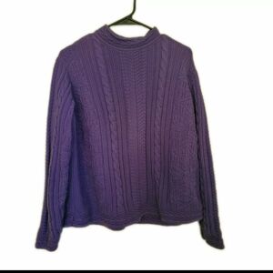 LL Bean Vintage Pullover Cable Knit Sweater Womens L Purple Periwinkle
